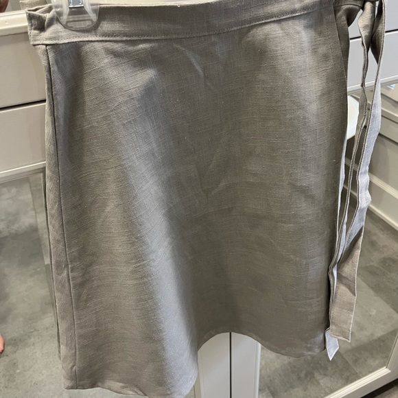 (S) Linen Wrap Skirt, Knee Length Circle Skirt-Beige - Picture 1 of 11